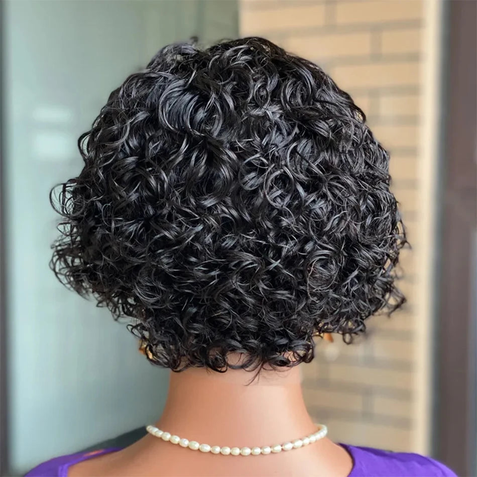 Curly Pixie Cut Lace Frontal Human Hair Wig for Women