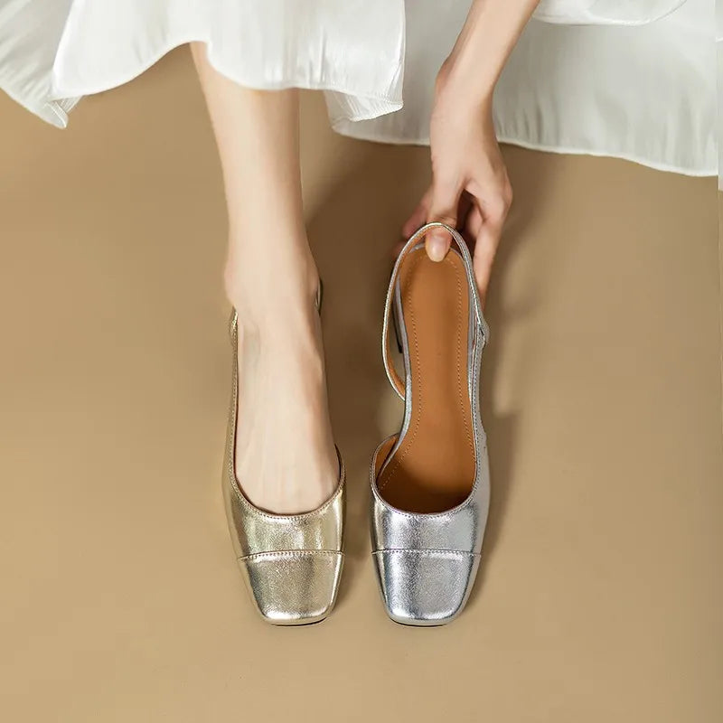 Square Toe Buckle Back Strap Sandals