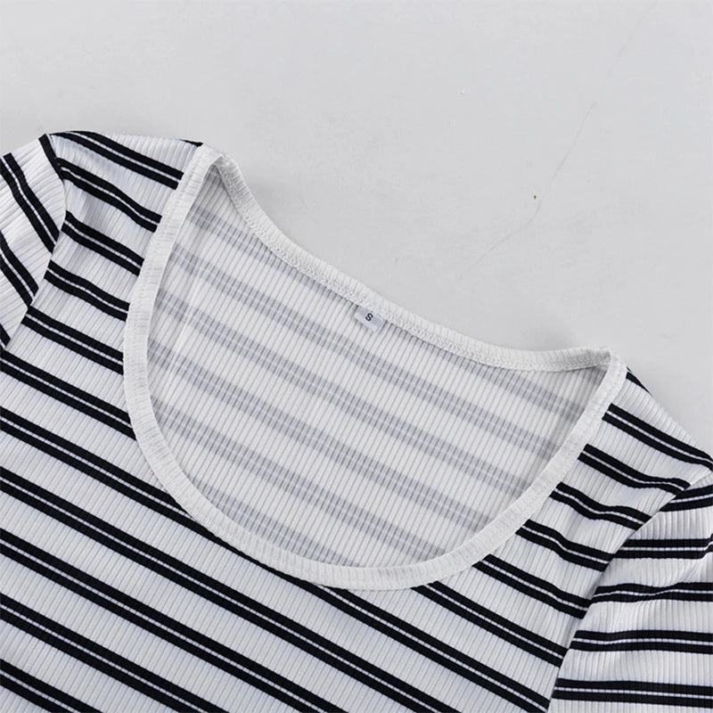 Striped Knit Top and Shorts Set with Button O Neck for Women