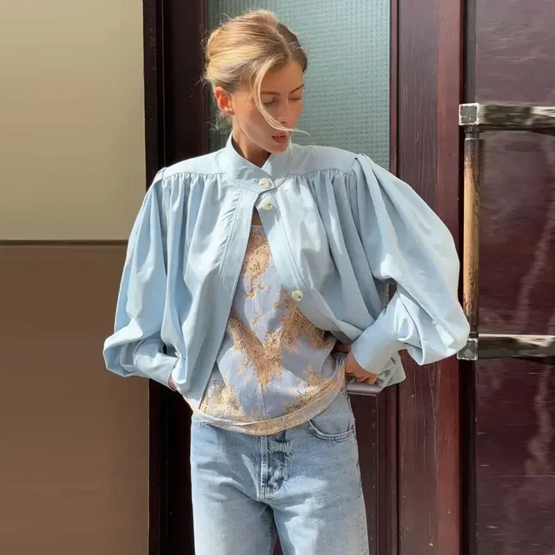 Lightweight Standup Collar Solid Short Jacket for Women