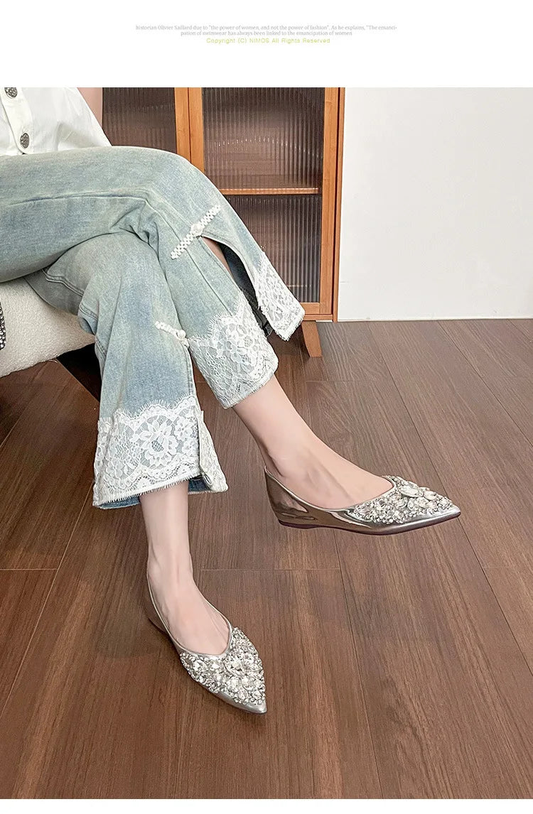 Elegant Patent Leather Rhinestone Ballet Flats for Women