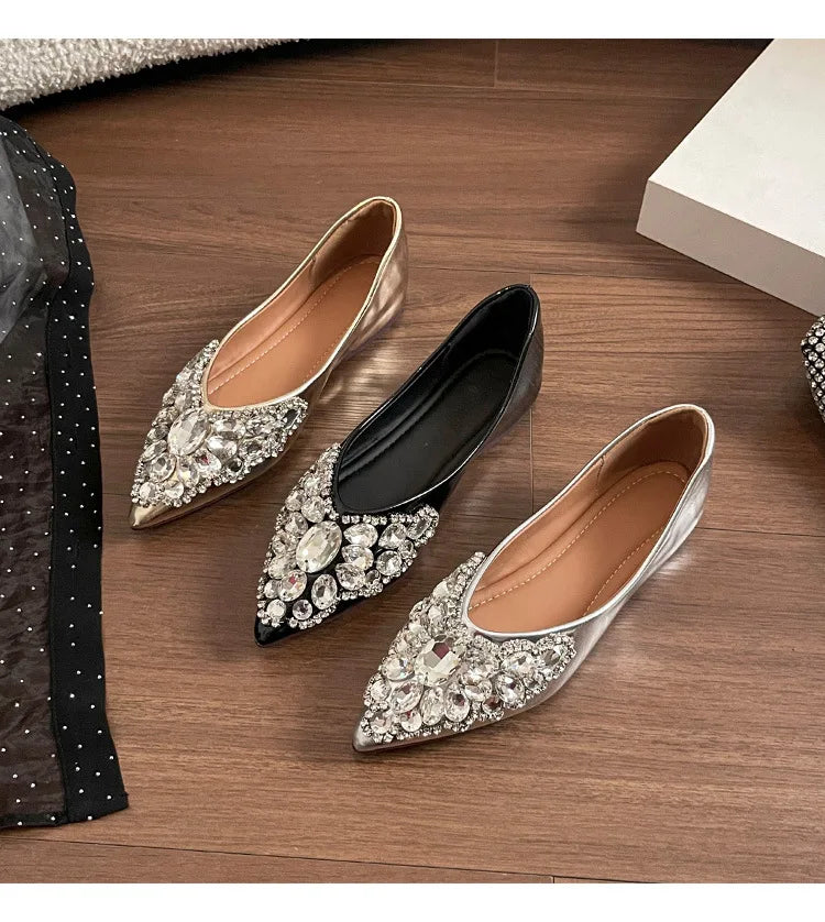 Elegant Patent Leather Rhinestone Ballet Flats for Women