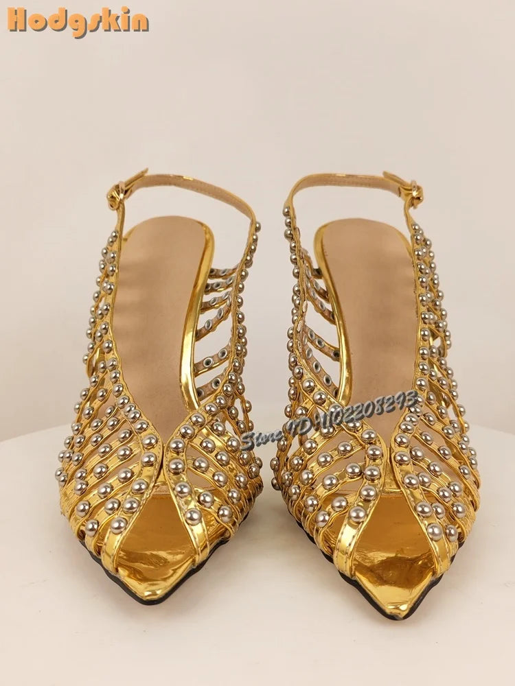 Rivet Buckle Strap Peep Toe High Heel Sandals for Women