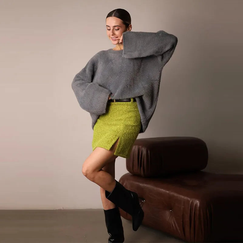Vintage Suede Jacket and Mini Skirt Two Piece Set for Women