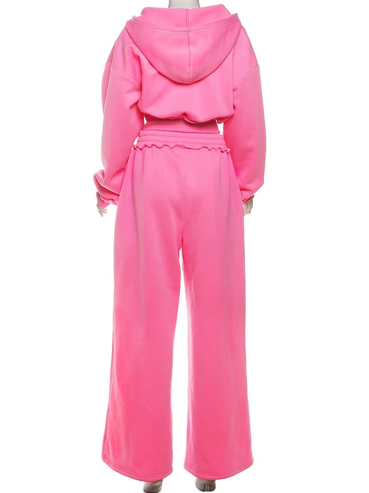 Patchwork Zip Hooded Crop Tracksuit Set