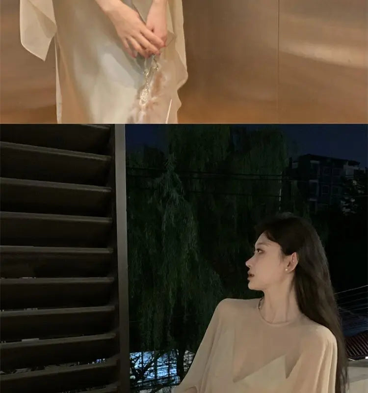 Elegant Lightweight Asymmetric Tulle Summer Blouse For Women
