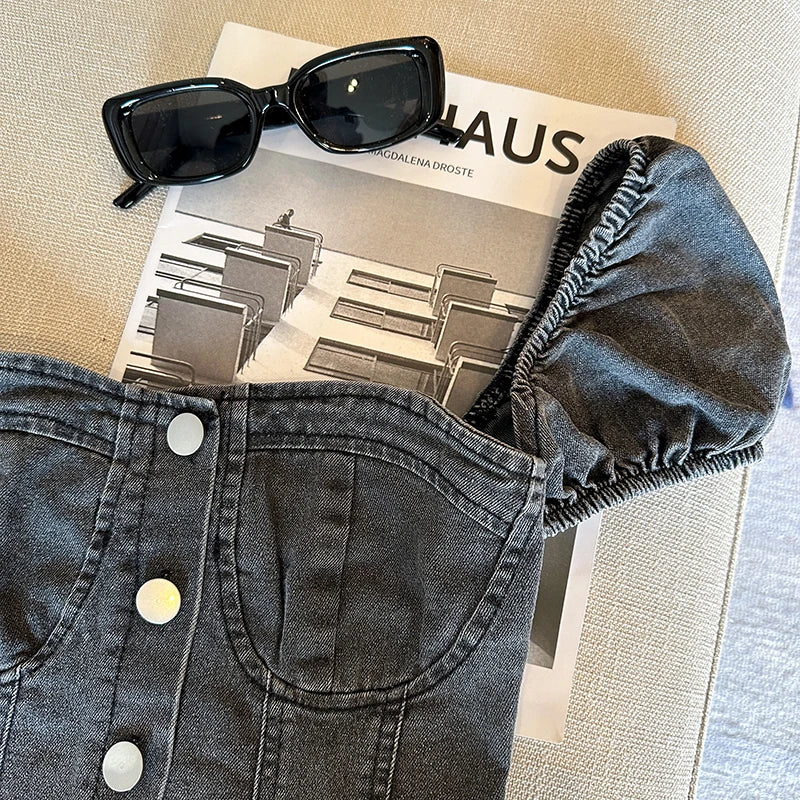 Slim Fit Off Shoulder Denim Shirt