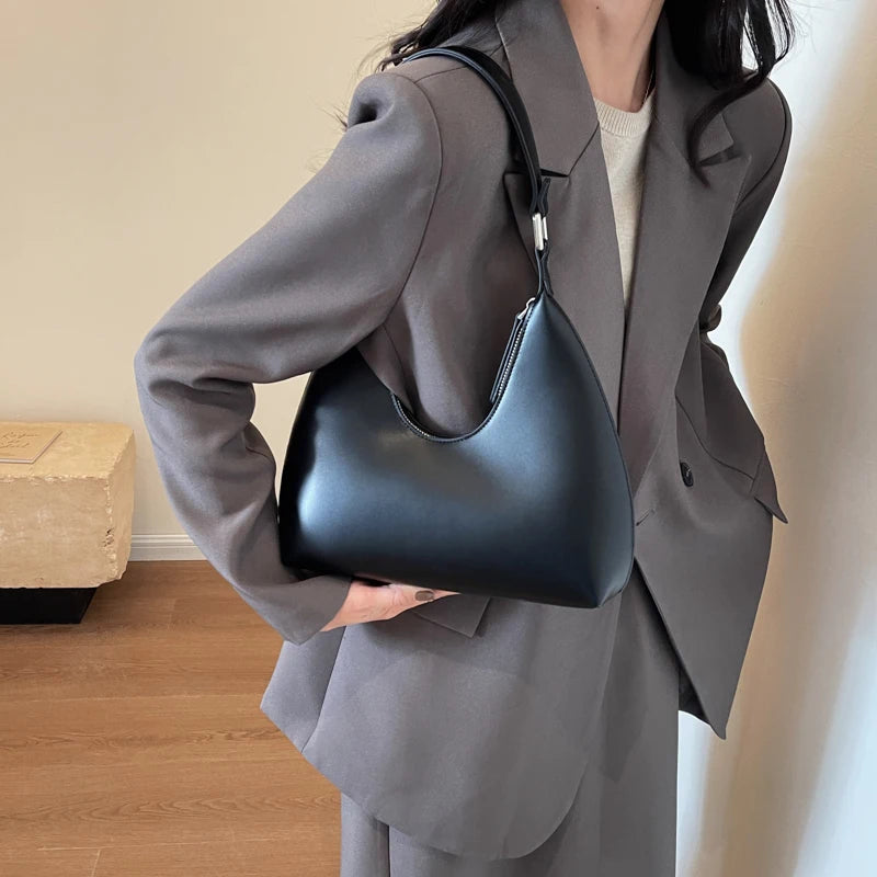 Minimalist Pure Color Polyurethane Leather Shoulder Bag for Women