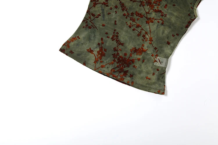 Sheer Jacquard Patchwork High Neck Tank Top for Women