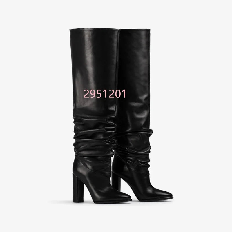 Black Square Toe Knee High Boots