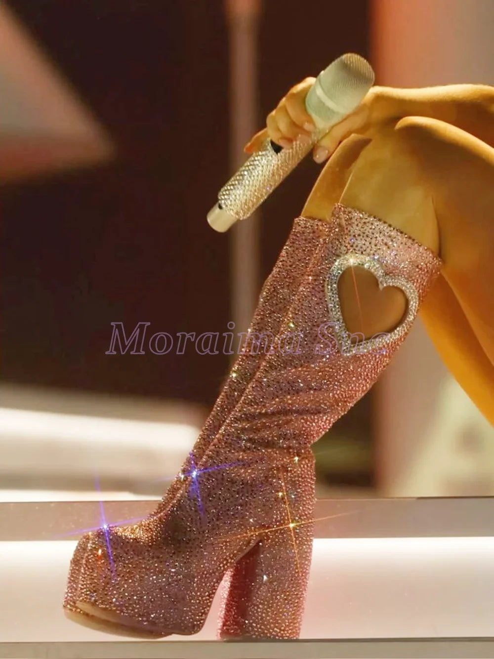 Crystal Glitter Platform Knee High Boots For Women