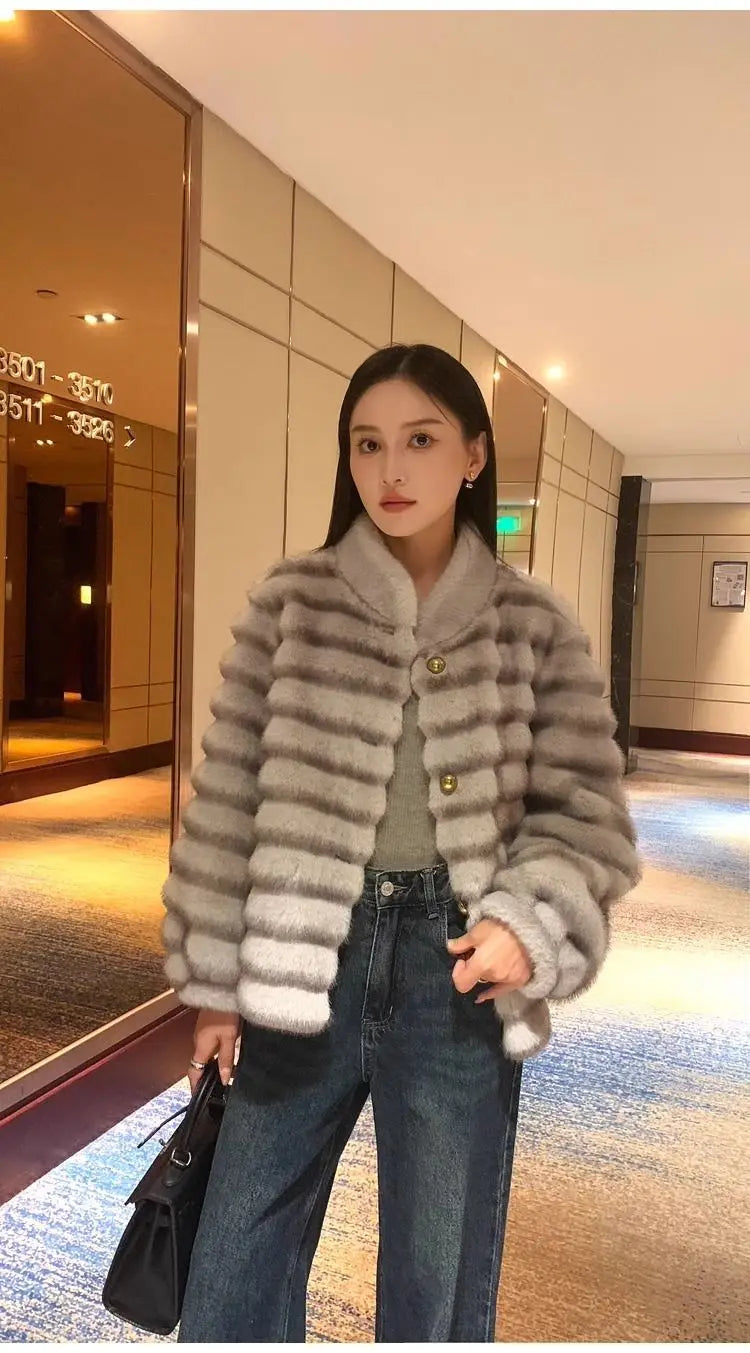 Faux Fur Coat for Women,Single Breasted Jacket,Thicken Warm,High Quality,Preppy Style, Female Clothes,New,Winter,2025