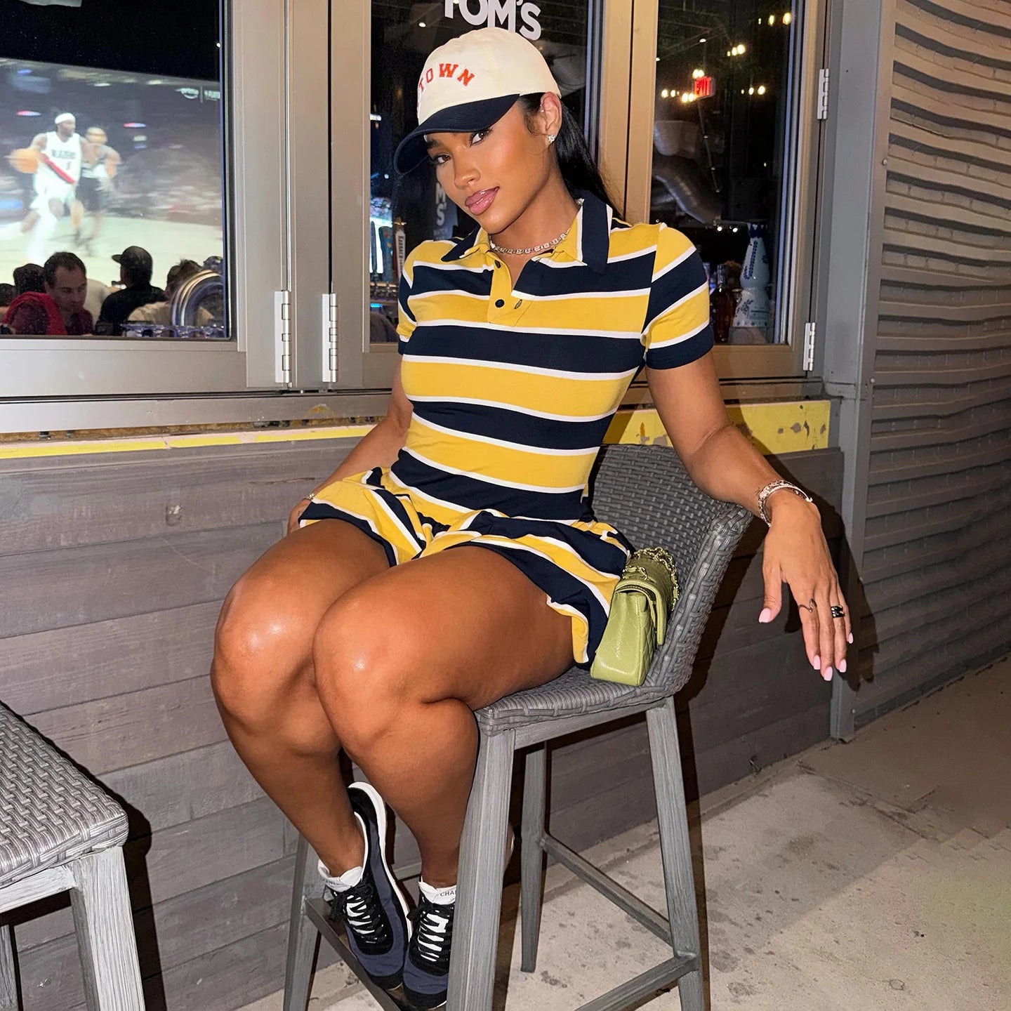 Vibrant Yellow Striped Patchwork Mini Dress for Women