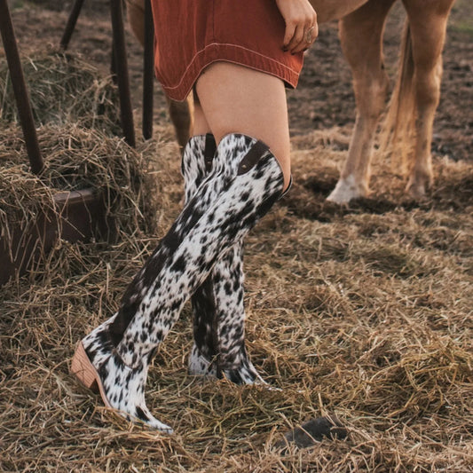 Western Leopard Print Pointed Toe Thick Heel Boots for Women