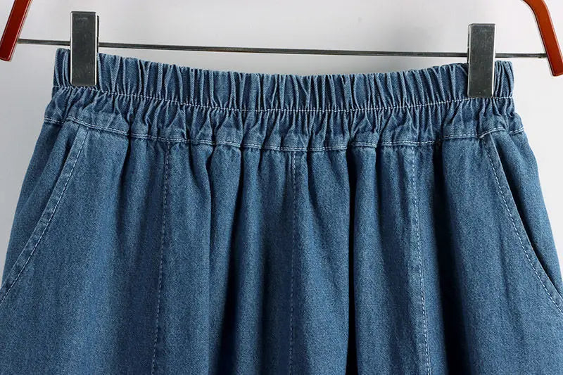 Classic Retro Denim Midi Regular Fit Skirt For Women