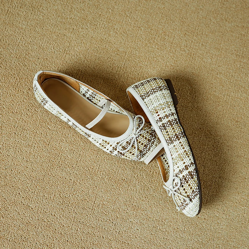 All Day Comfort Textured Woven Bowtie Ballet Flats for Women