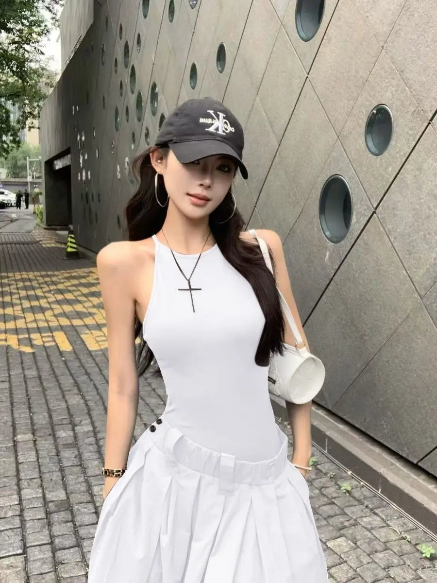 Gray High Waist Button Placket Midi Dress For Women