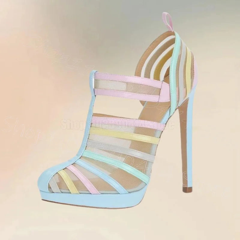 Colorful Strappy Cutout Pointed Toe Sandals for Women