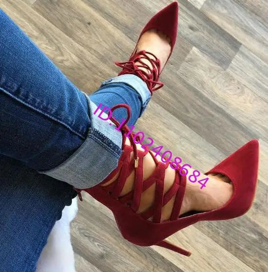 Sexy Lady Pointed Toe High Heel Hollow Roman Style Lace Up Ankle Shoes Other Color Customize Make