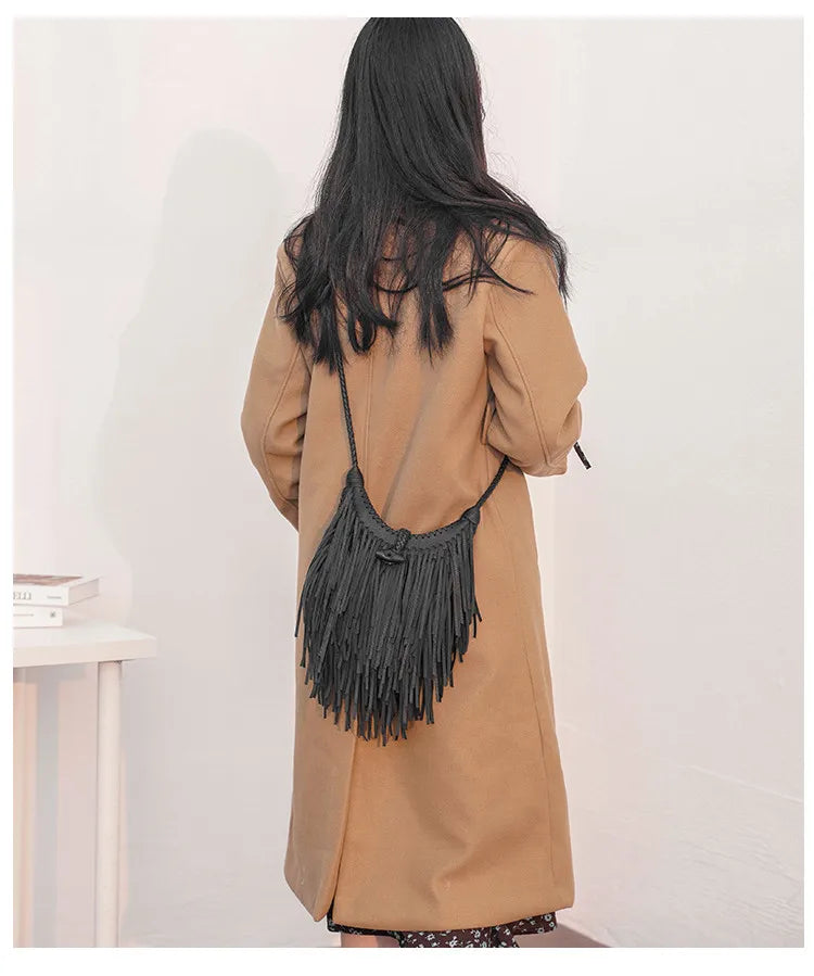 Double-Sided Tassel Design Crossbody Bag for Women