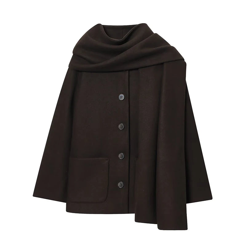 Classic Long Trench Coat With Detachable Scarf for Women