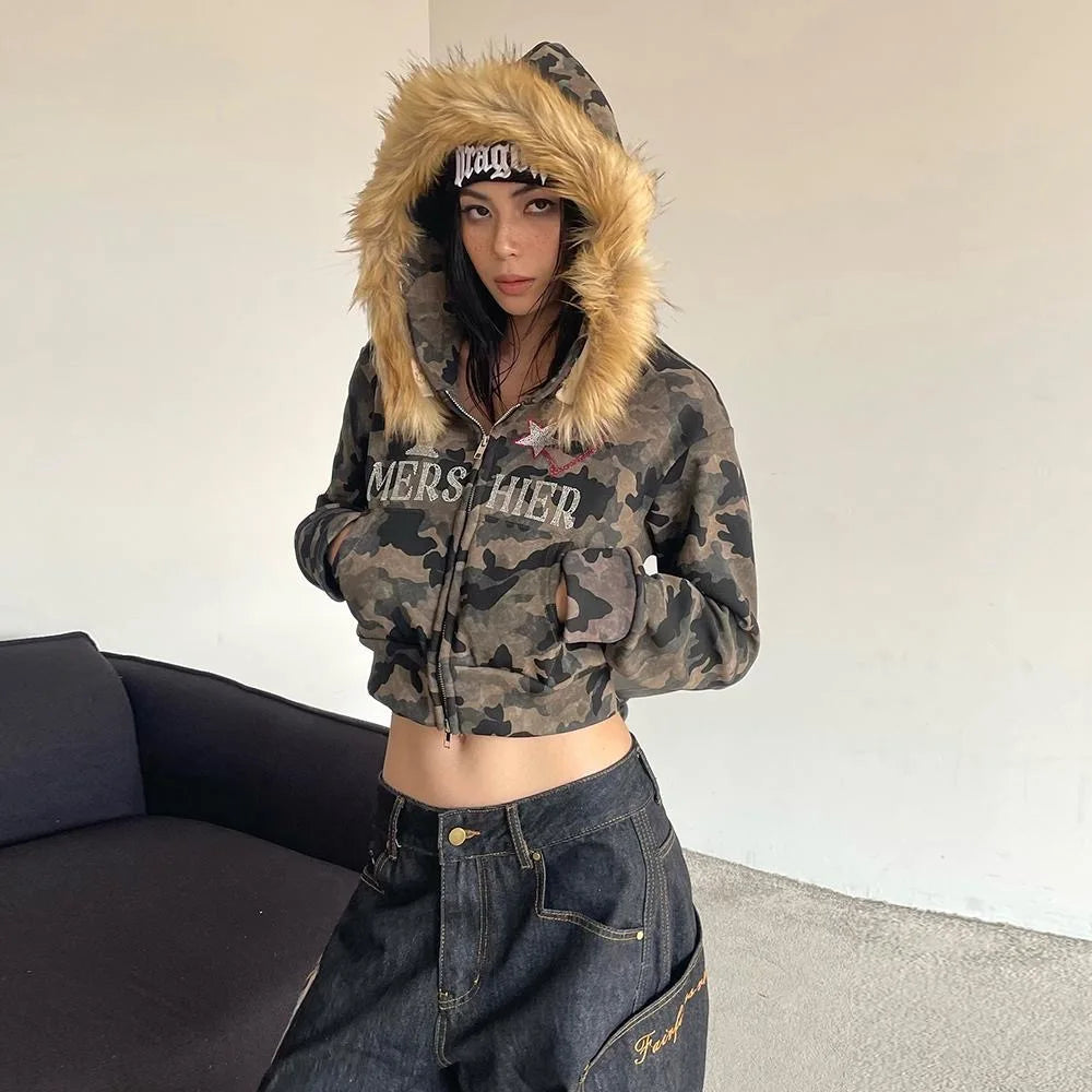 Harajuku Punk Camouflage Zip Hoodie