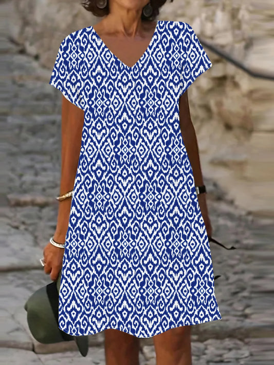 Plus Size Dress + V-Neck Silhouette, Tie-Dye Print, Lightweight Polyester + Bohemian Style