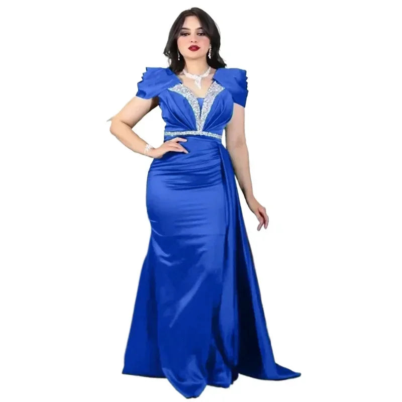 Sequin Short Sleeves V-Neck Maxi Dress
