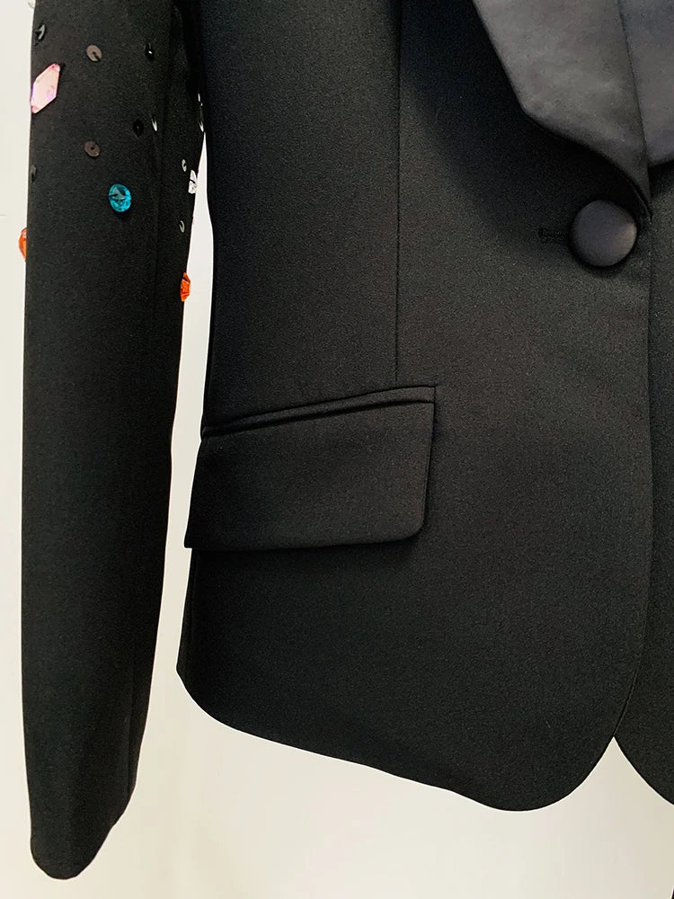 HIGH STREET Newest 2026 Designer Runway Fashion Suit Set Women's Slim Fitting Strass Diamonds Beaded Blazer Pants Set