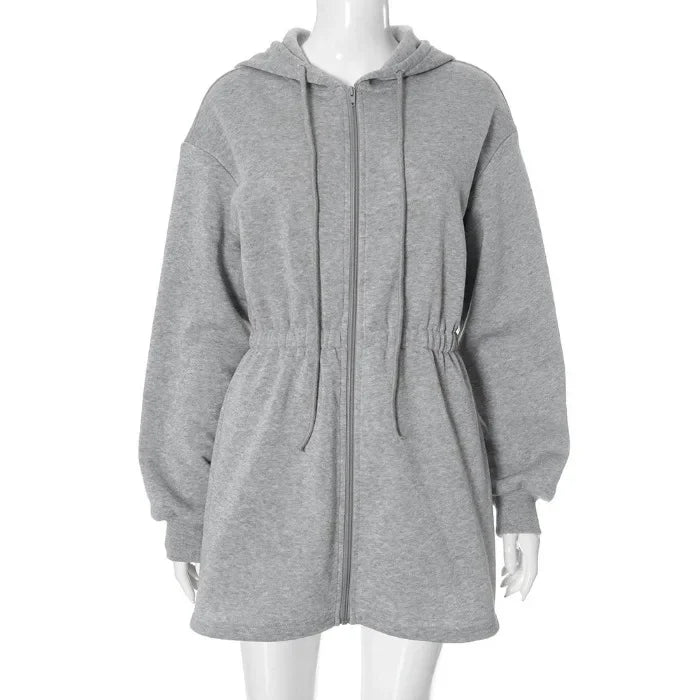 Hooded Short Dress for Women Summer and Fall 2025 New Casual Sexy High Waisted Zipper Short Dresses Solid Long Sleeved Dress
