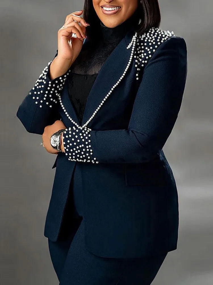 Elegant Slim Fit Pearl Blazer And Pants Set for Women