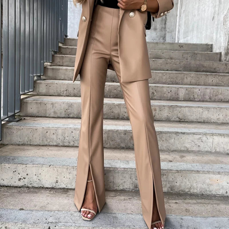 High Waisted Slim Vintage Flare PU Trousers for Women