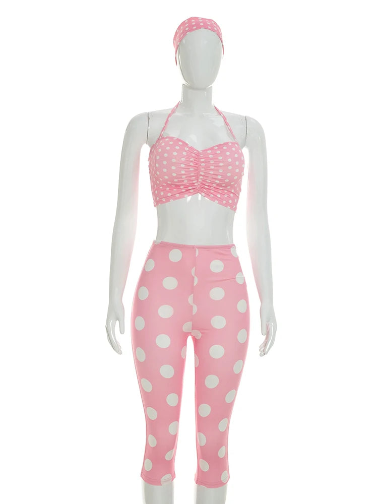 Chic Polka Dot Print Elastic Three-Piece Set for Women