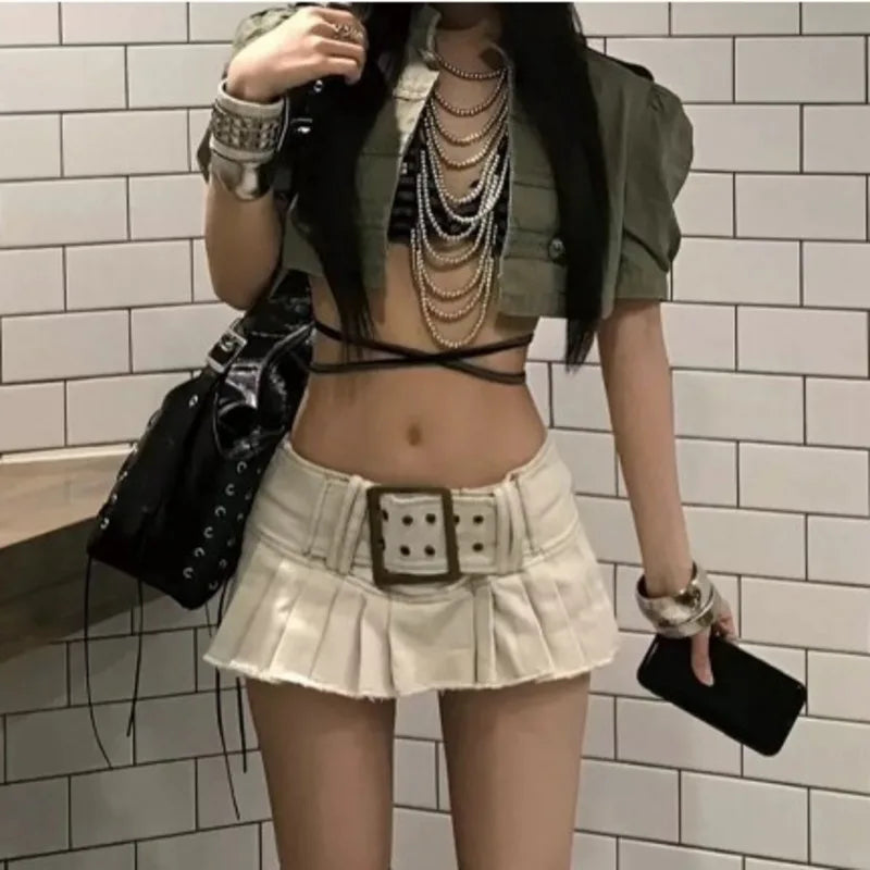 ANJY Summer New Women American Style Vintage Fashion Slim Fit Denim Short Jacket Stand Collar Puff Sleeve Washed Ins Coat A24293