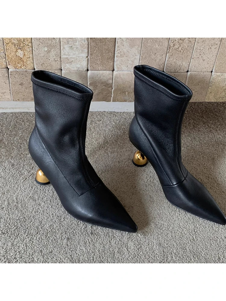 Pointed Toe Pleated Soft Leather Ankle Boots For Women