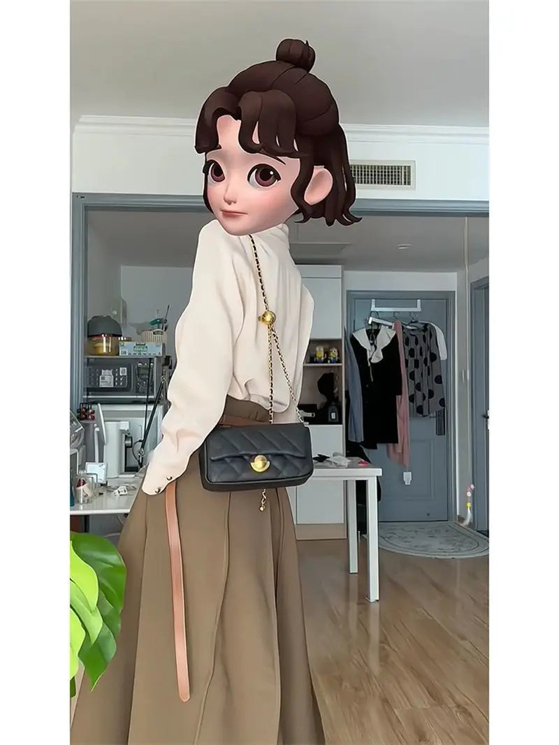 Women's skirt suit women's spring new casual temperament Joker shirt women's high waist A-shaped skirt two-piece suit