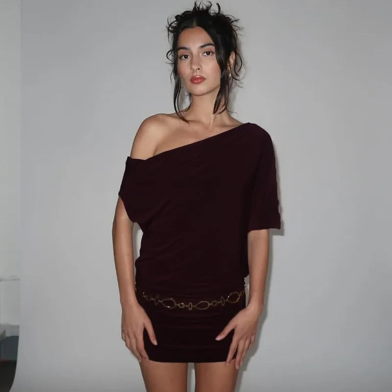 BOOFEENAA Asymmetrical Off Shoulder Mini Dresses 2025 Woman Clothes Fashion Sexy Summer Dress C77-BB20