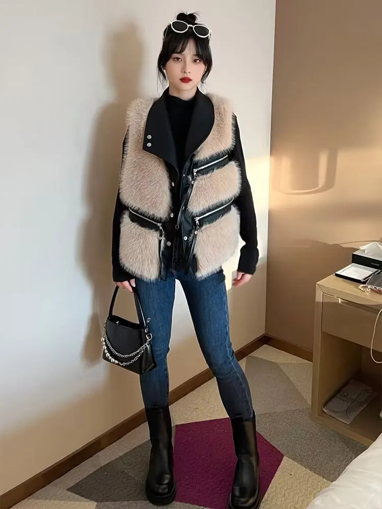 Fur Coat Women's Vest Short Clothing Autumn Winter Patchwork Slim Fashion Versatile