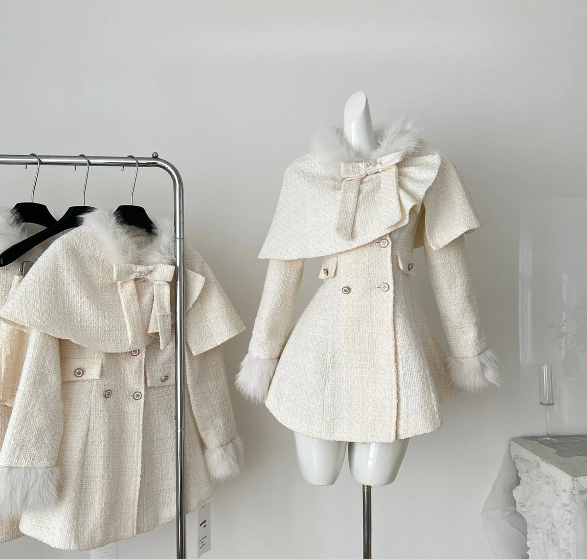 Elegant Bow Shawl Cape Two-Piece Set