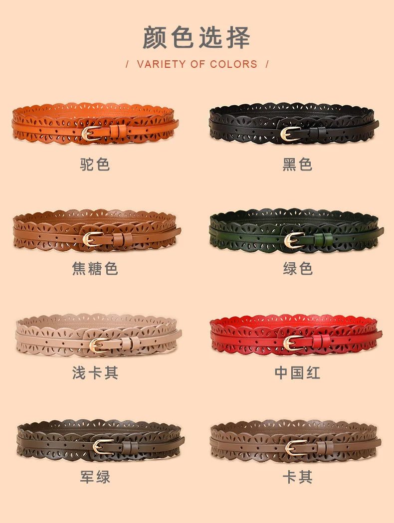Soft Wide Hollow Out Leather Wraparound Belt for Women