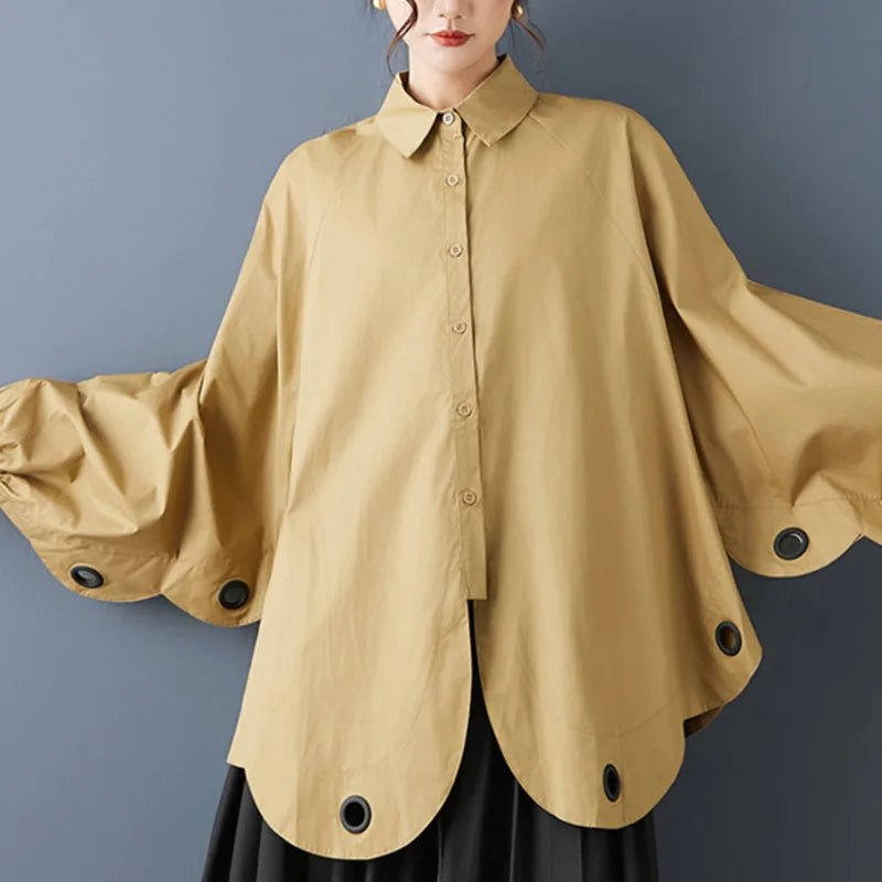 Casual Loose Batwing Sleeve Button Polo Shirt for Women