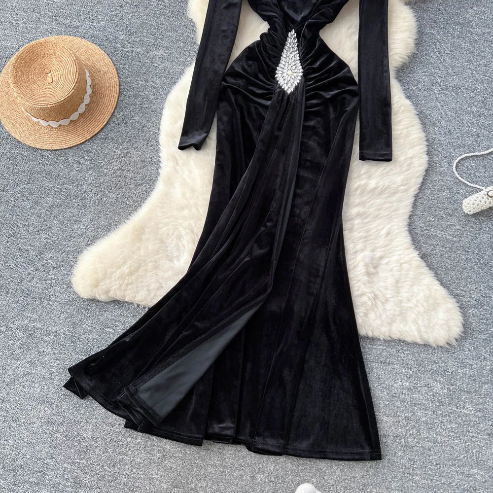 Ruched Velvet Sash Dress
