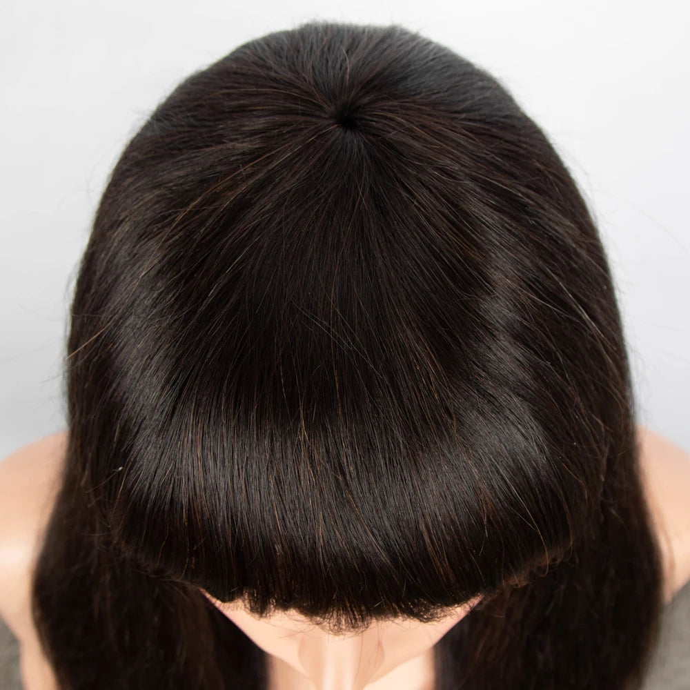 Long Straight Remy Human Hair Wig With Bangs for Women