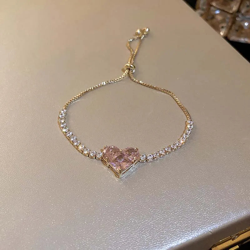 Rhinestone Heart Chain Bracelet