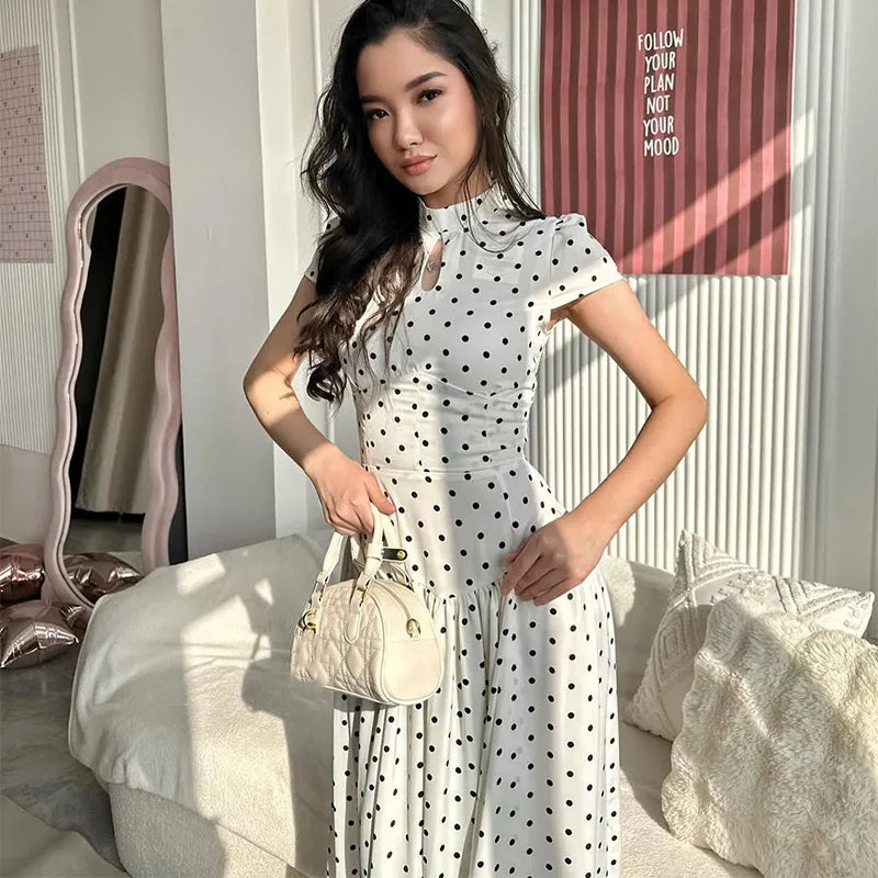 Elegant Hollow Out Lace Up Ankle Length Dress for Women