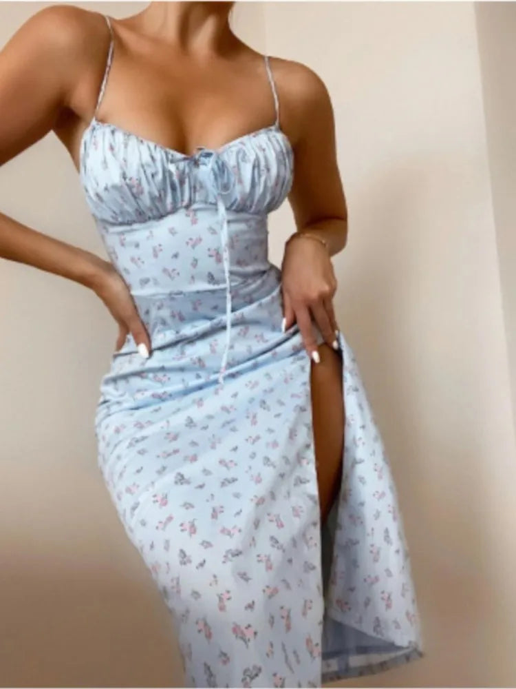 Floral Print Spaghetti Strap Dress for Women Beach Party Style