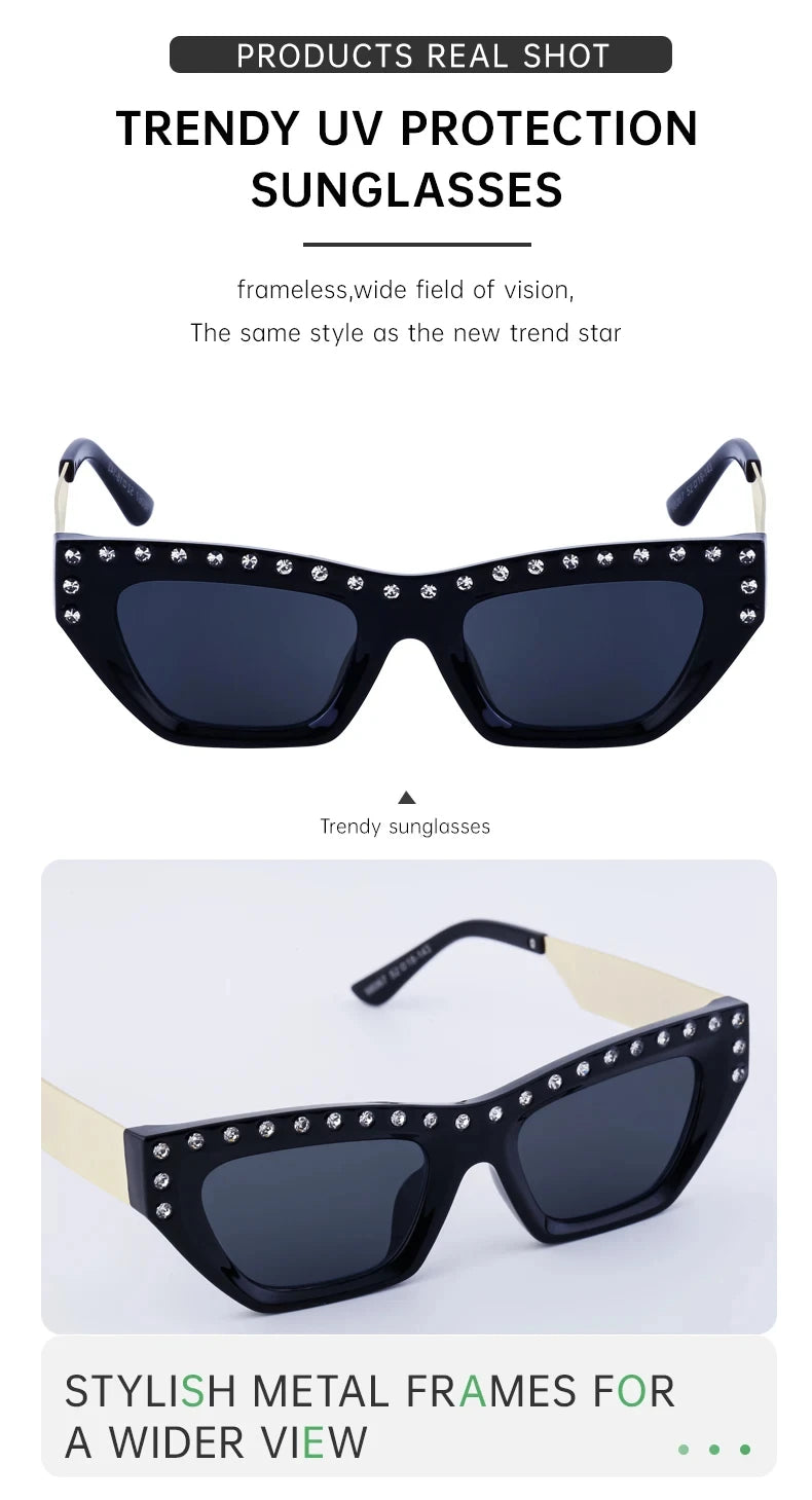Rhinestone Cat Eye Rectangle Sunglasses