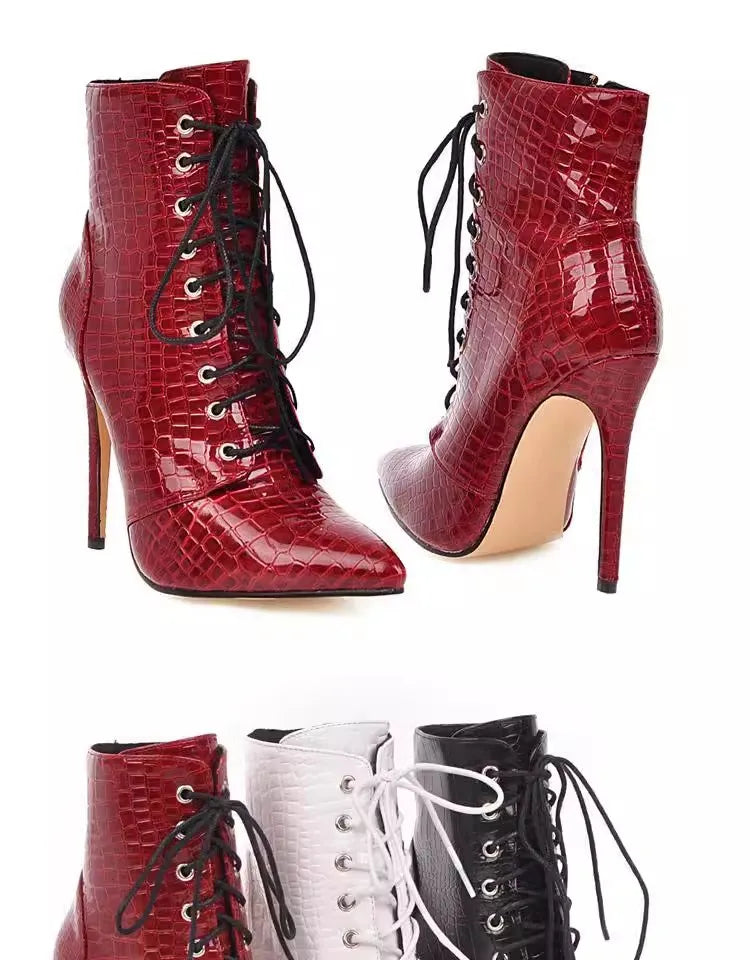 Chic Pointed Stiletto High Heel PU Leather Ankle Boots for Women