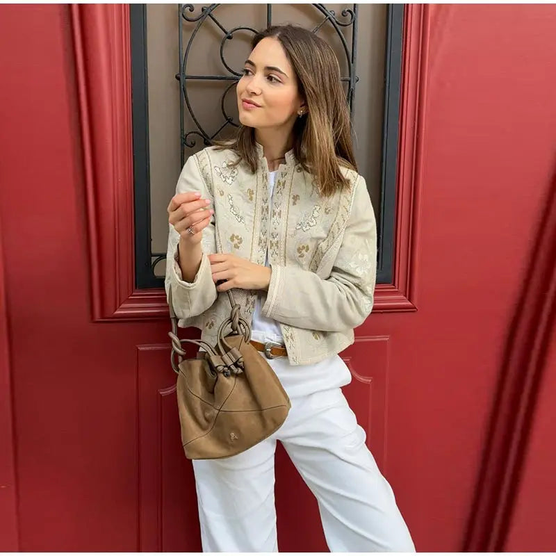 Urban Print Coat Stand Collar Long Sleeve for Women
