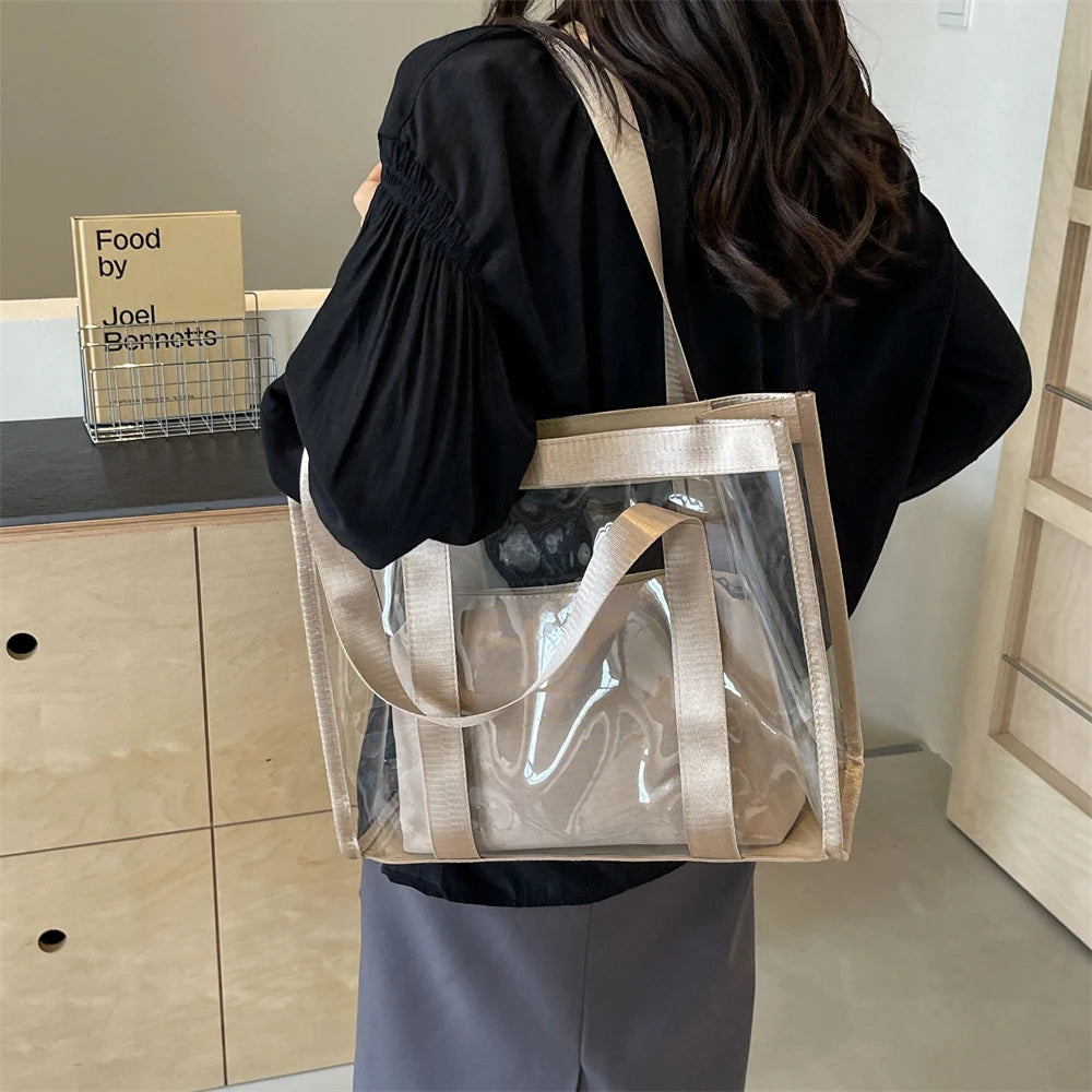 Two In One Transparent PVC Shoulder Bag Set for Women